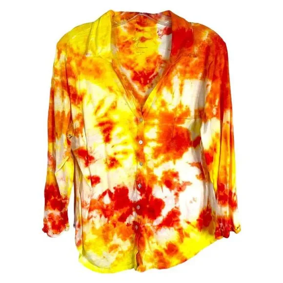 AJ Andrea Jovine XL Top Sunrise Sensations Tie Dye Orange‎ Yellow Handmade 1328 - Picture 11 of 11